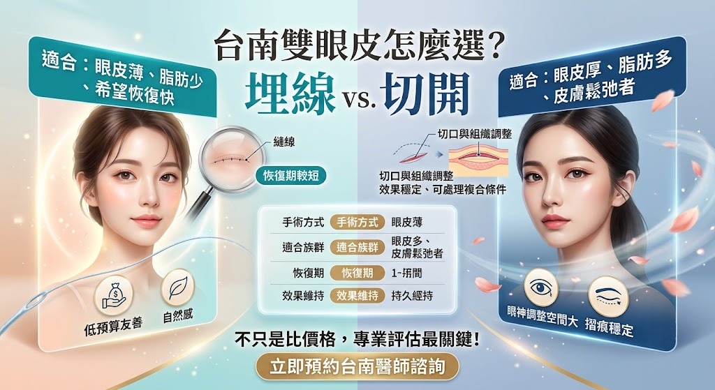 台南雙眼皮怎麼選？埋線雙眼皮 vs 切開雙眼皮差異、費用與適合族群完整比較